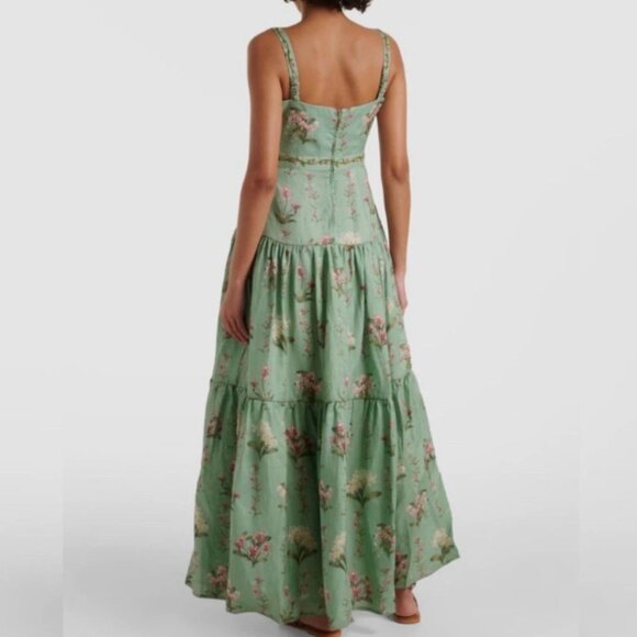 Agua by Agua Bendita  Green layered linen maxi dress with Lima linen embroidery - Picture 2 of 12